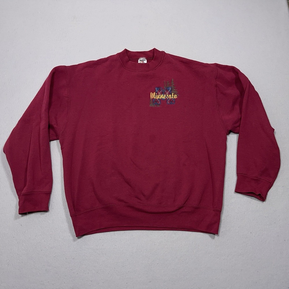 VTG Minnesota Sweatshirt Crewneck Pullover Red Embroidered State‎ 80s USA Made